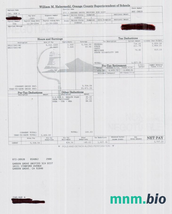Orange County Superintendent of schools pay stub w formacie PDF i Word